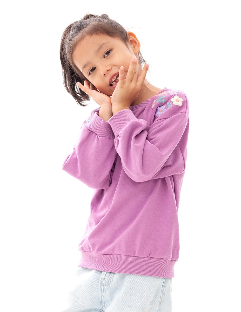 Biniduckling Toddler Crew Neck Sweatshirt Girls 3T Floral Purple