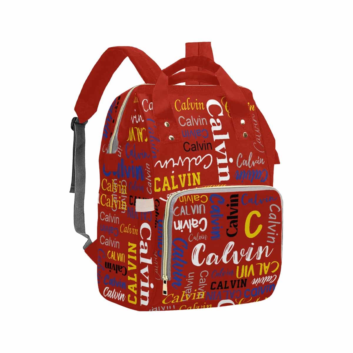 Personalized Diaper Backpack, Custom Dark Red Name Logo Diaper Bag Mummy Nursing Baby Bag Casual Travel Daypack Bag Fashion Mult