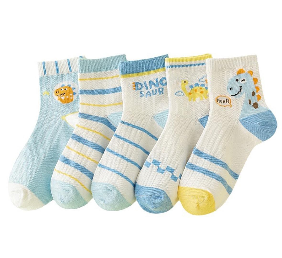 Syga 5 Pairs Baby Girl & Baby Boy Socks, Toddlers Infant Cotton Stretch Crew Socks With Dianasor Design, Suitable For 9 Months T