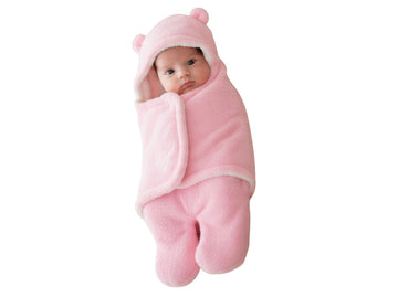 NAMAN Newborn Plush Swaddle, Hodded Blanket, Sleeping Bag, Warm and Soft Swaddle Wrap for Baby boy and Baby GirlPink_Solid