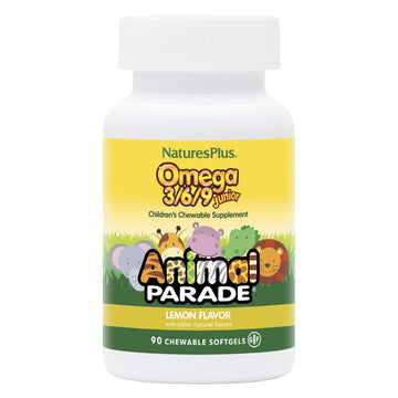 Natures Plus Animal Parade Omega 3/6/9 Junior, Lemon Flavor - 90 Softgels - Promotes Children'S Immune, Skin, Eye & Nervous Syst