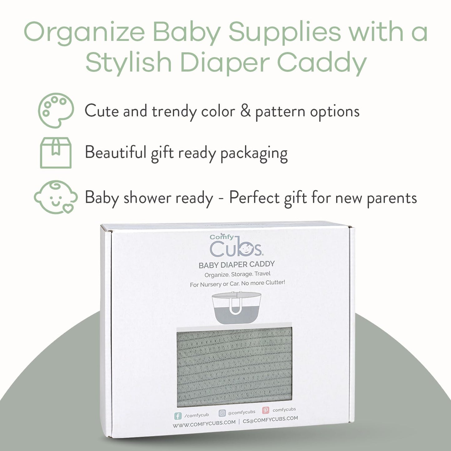 Comfy Cubs Rope Diaper Caddy Organizer 8.5' X 15' X 8' - Large Baby Diaper Basket With 3 Spacious Compartments - Stylish Cott
