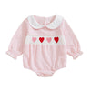 Newborn Baby Girls Valentines Day Clothes Long Sleeve Doll Collar Smocked Heart Embroidery Plaid Bubble Romper Outfit (Pink, 0-3