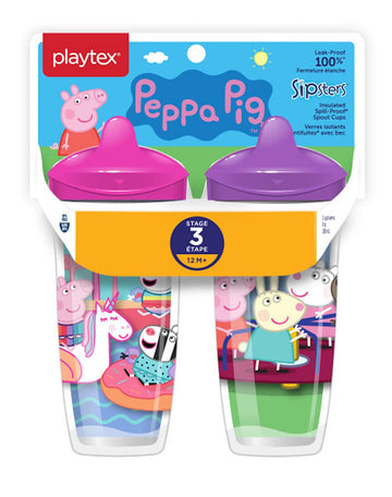 Playtex Sipsters Stage 3 Peppa Pig Spill-Proof, Leak-Proof, Break-Proof Insulated Toddler Spout Cups For Girls - 9 Ounce - 2 Cou