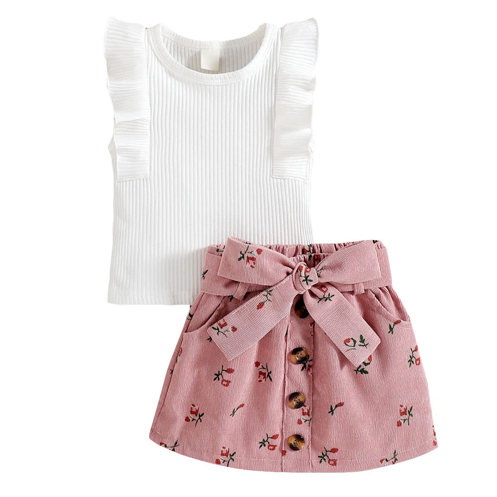 Hopscotch Baby Girls Cotton And Spandex Floral Print Skirt & Top Set In White Color For Ages 69 Months (Be14066906)