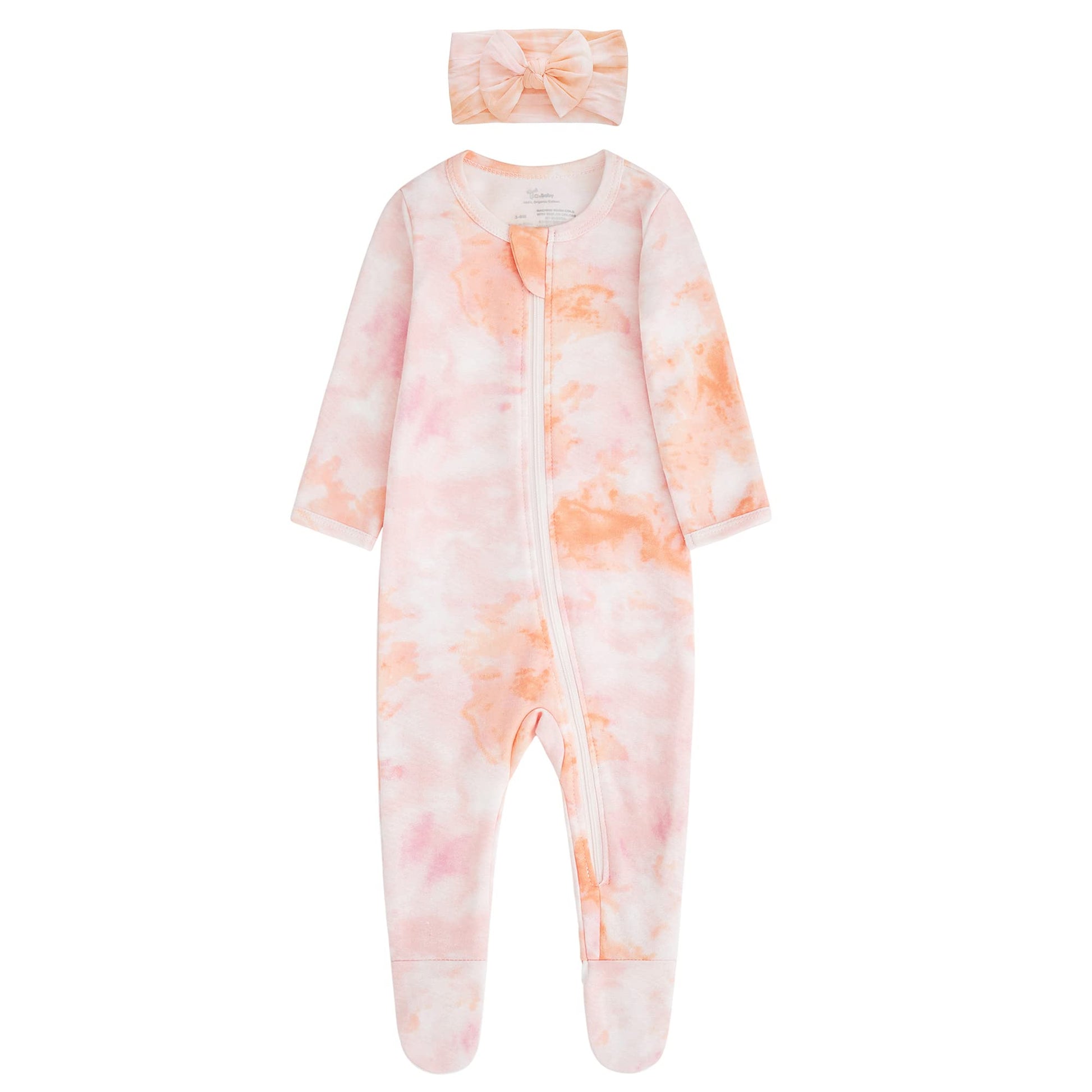 O2 Baby Baby Boys Girls Organic Cotton Zip Front Sleeper Pajamas, Footed Sleep 'N Play(12-18 Months, Pink)