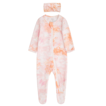 O2 Baby Baby Boys Girls Organic Cotton Zip Front Sleeper Pajamas, Footed Sleep 'N Play(12-18 Months, Pink)