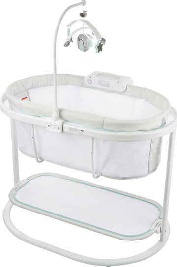 Fisher-Price Baby Bedside Sleeper Soothing Motions Bassinet with Lights Music Vibrations & Toy Mobile for Newborns 0+ Months, Sw