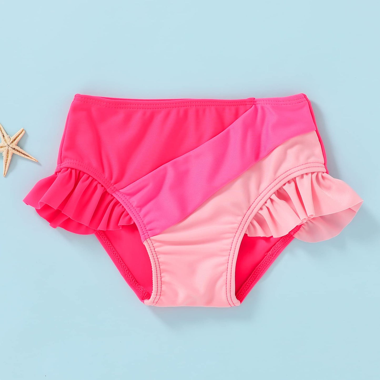 Younger Tree Toddler Girls Two Pieces Swimsuit Color Block Stripe Swimwear Summer Beach Bathing Suit (Pink 6-7T)