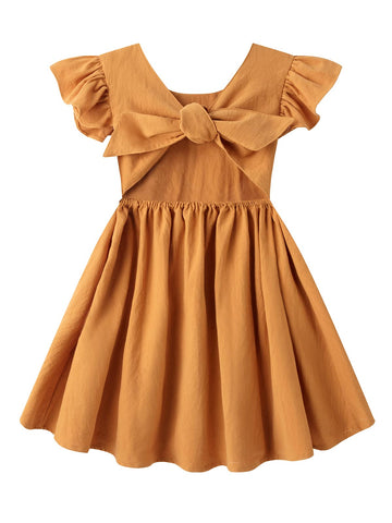 Dutebare Baby Girls Dress Cotton Linen Ruffle Sleeveless Dresses Toddler Casual Party Sundress Yellow 100