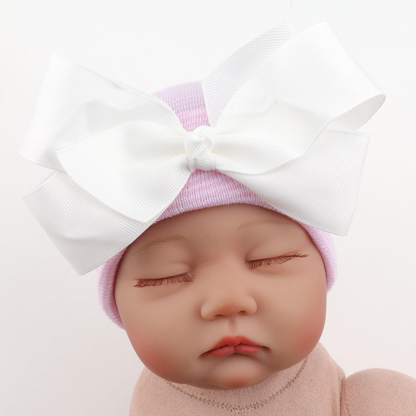 Dreshow Bqubo Newborn Hospital Hat Infant Baby Hat Toddler Beanie Hat With Big Bow Baby Nursery Caps, 0-3 Months