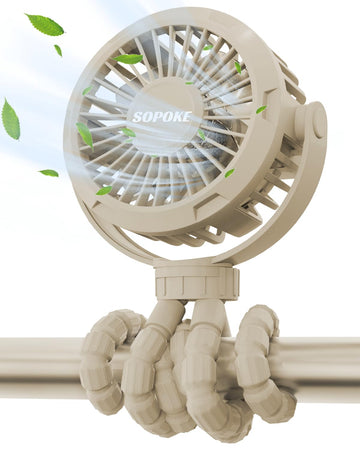 SOPOKE Mini Portable Baby Stroller Fan,3 Speed Personal Handheld Fan,Battery Operated Rechargeable 360 Flexible Tripod Cooling F