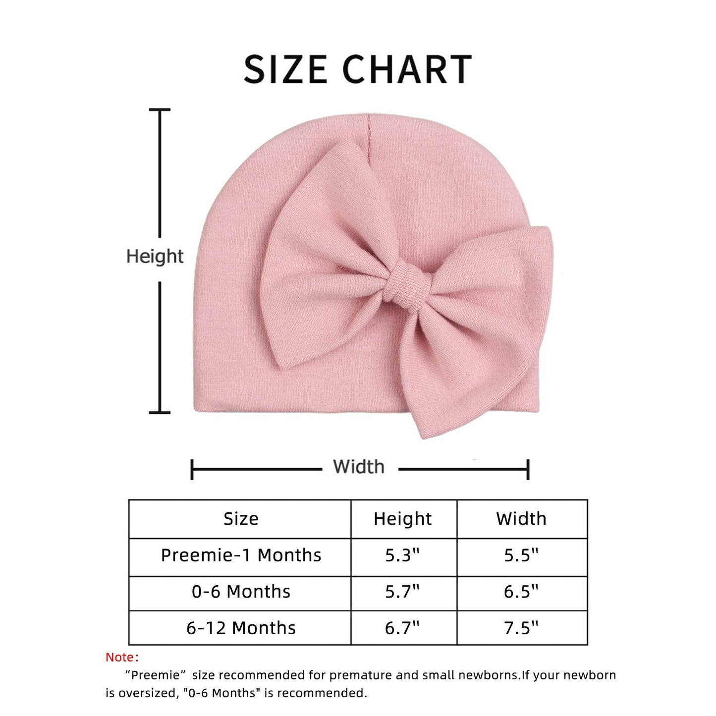 Newborn Baby Girl Hat Cotton Baby Bow Beanie Preemie Hats Spring Infant Hats For Girls 0-12 Months (White+Skin Pink+Black, 6-12