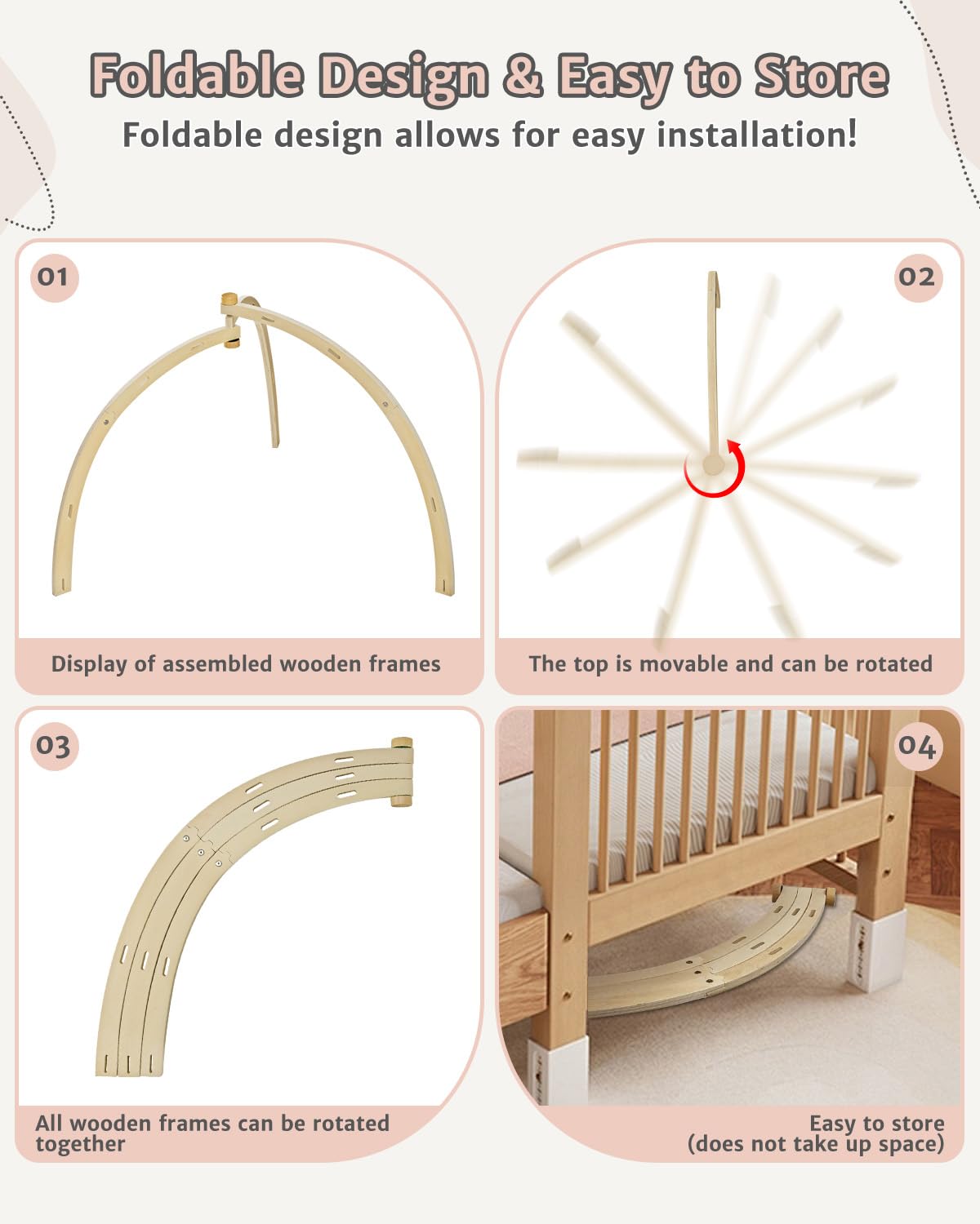 Suihuooo Baby Play Mat Activity Gym,6 Developmental Zones Tummy Time Mat, Foldable Wooden Baby Play Gym With 7 Detachable Sensor
