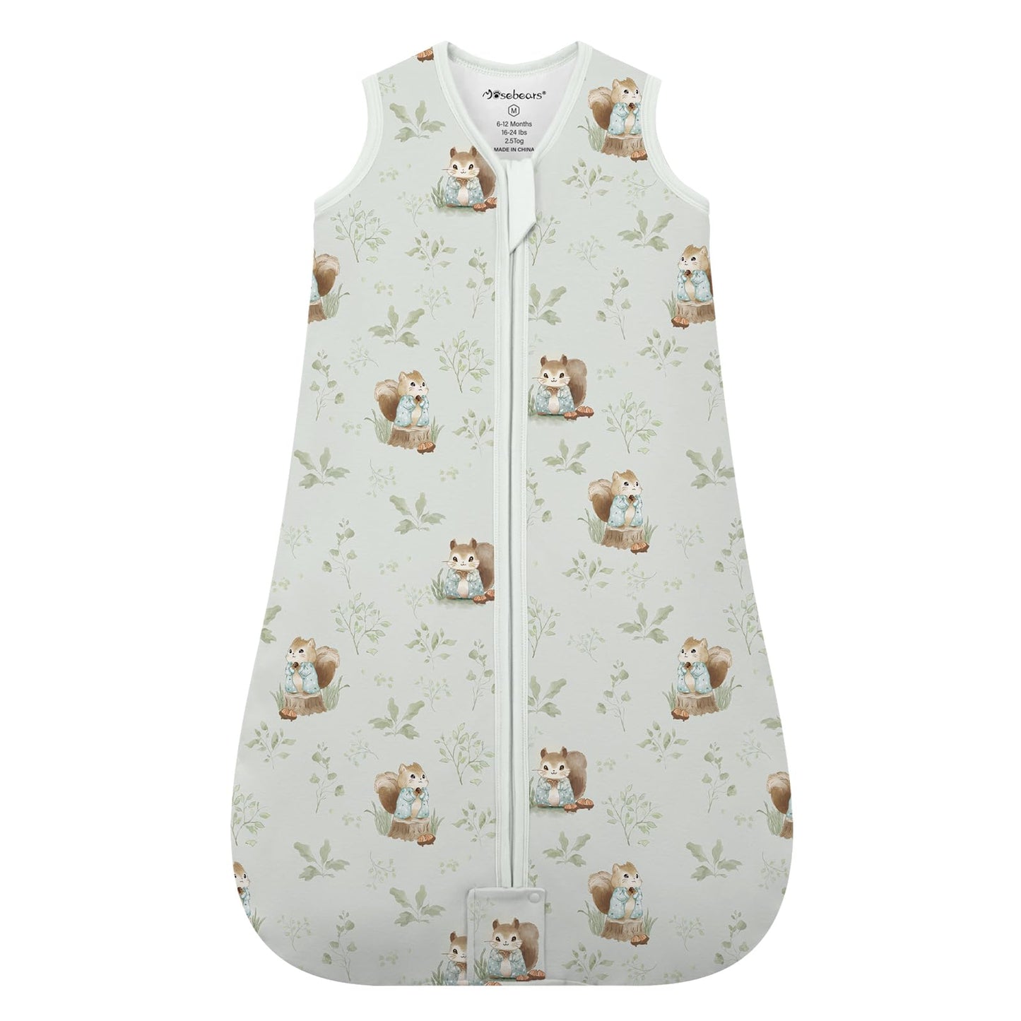 Mosebears Sleep Sack Baby Winter Wearable Blanket with 2-Way Zipper,2.5 TOG Cotton Sleep Sack Unisex(Green Animal,0-6 Months)