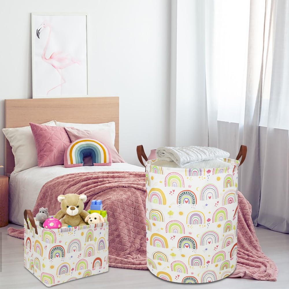 Ntaohamper Colorful Rainbow Laundry Hamper,Kids Laundry Basket,Girls Nursery Hamper,Waterproof Storage Bin For Bedroom,Clothes O