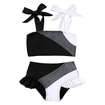 Younger Tree Toddler Girls Two Pieces Swimsuit Color Block Stripe Swimwear Summer Beach Bathing Suit 18M-5T(Black#White 2-3T)