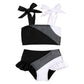 Younger Tree Toddler Girls Two Pieces Swimsuit Color Block Stripe Swimwear Summer Beach Bathing Suit 18M-5T(Black#White 12-18 Mo