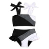 Younger Tree Toddler Girls Two Pieces Swimsuit Color Block Stripe Swimwear Summer Beach Bathing Suit 18M-5T(Black#White 18-24 Mo