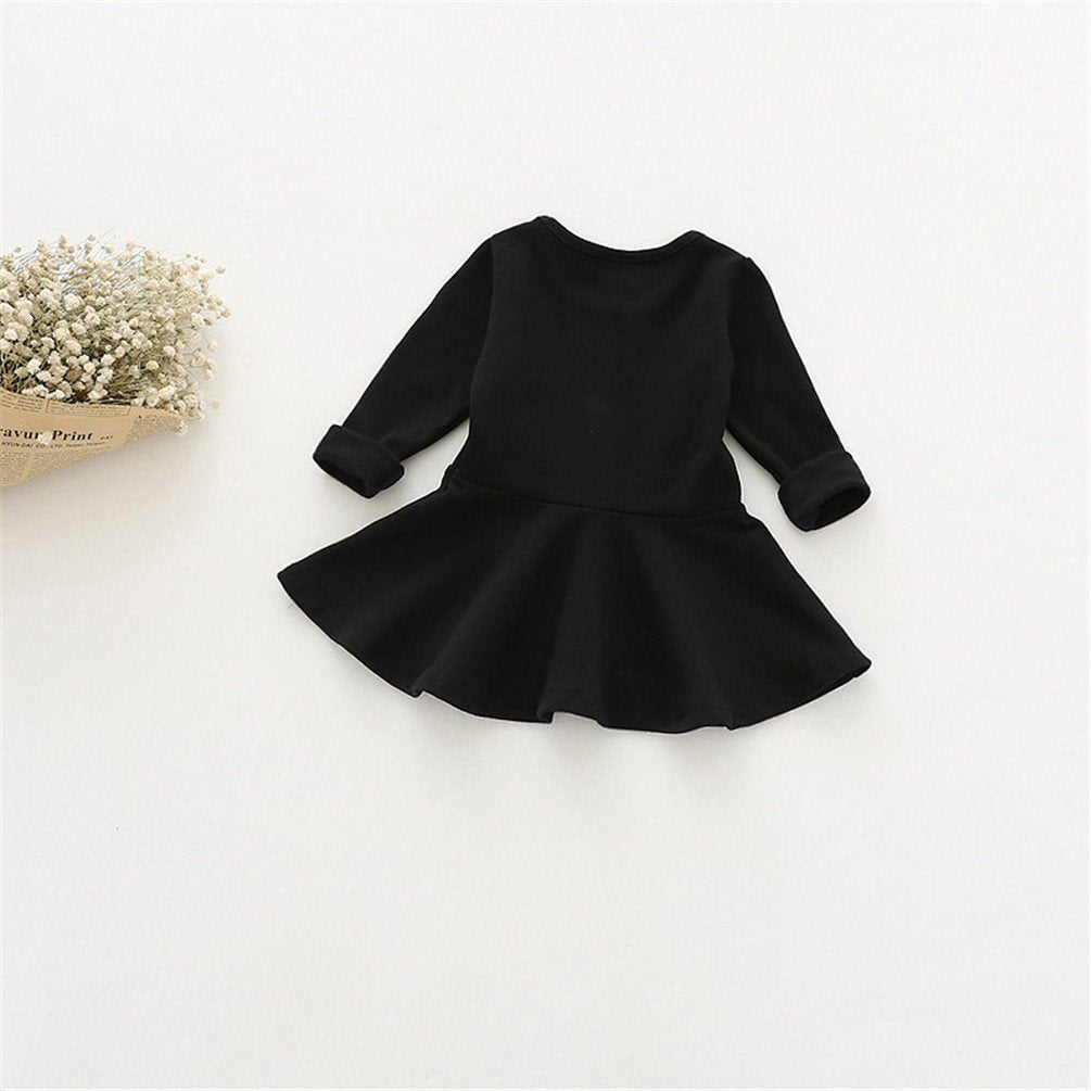 Csbks Toddler Baby Girls Long Sleeve Cotton Dress Solid Ruffle Tops 3T Black