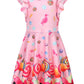Labeca Baby Girls Printed Casual Party Dresses Twirly Ruffle Sleeve Dress Lollipop Cap Xs