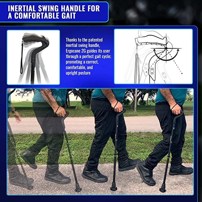 Ergocane 2G By Ergoactives As Seen On Tv. Spring-Assisted Shock Absorber Fully-Adjustable Ergonomic Cane, Newly Released, Equipp