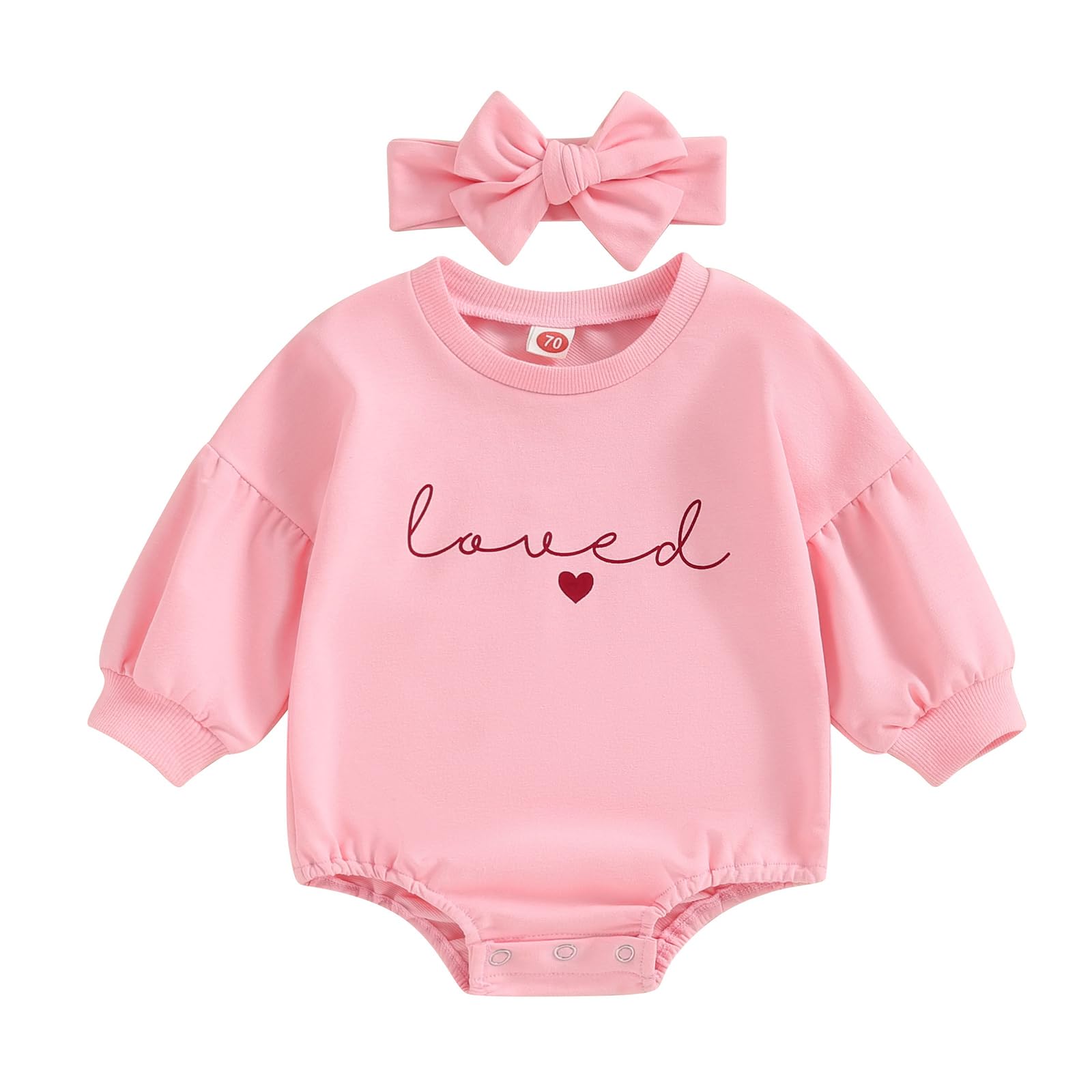 Yingisfitm Newborn Baby Girl Valentines Day Clothes Long Sleeve Onesie Bubble Romper Fall Winter Cute Outfits (Puff Sleeve Pink,