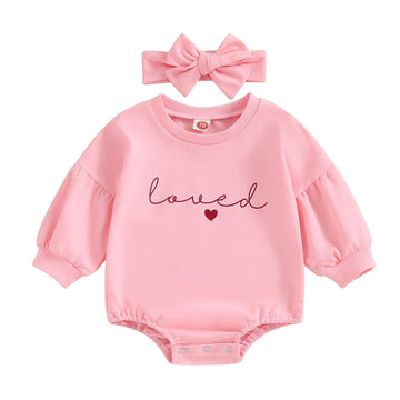 Yingisfitm Newborn Baby Girl Valentines Day Clothes Long Sleeve Onesie Bubble Romper Fall Winter Cute Outfits (Puff Sleeve Pink,