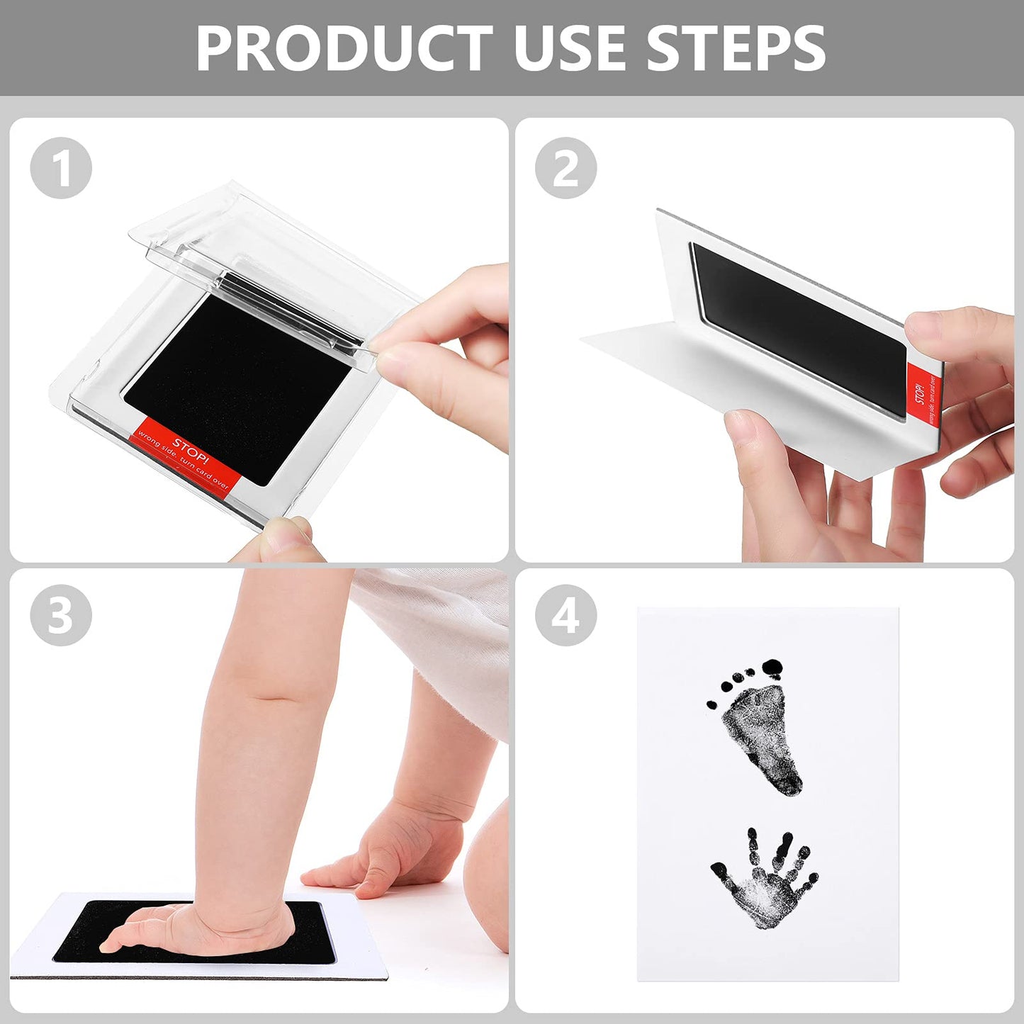 Outus Baby Inkless Handprint And Footprint Kit 6 Safe Hand And Foot Ink Pad Clean Touch Paw Print Stamp And 12 Card For Newborn