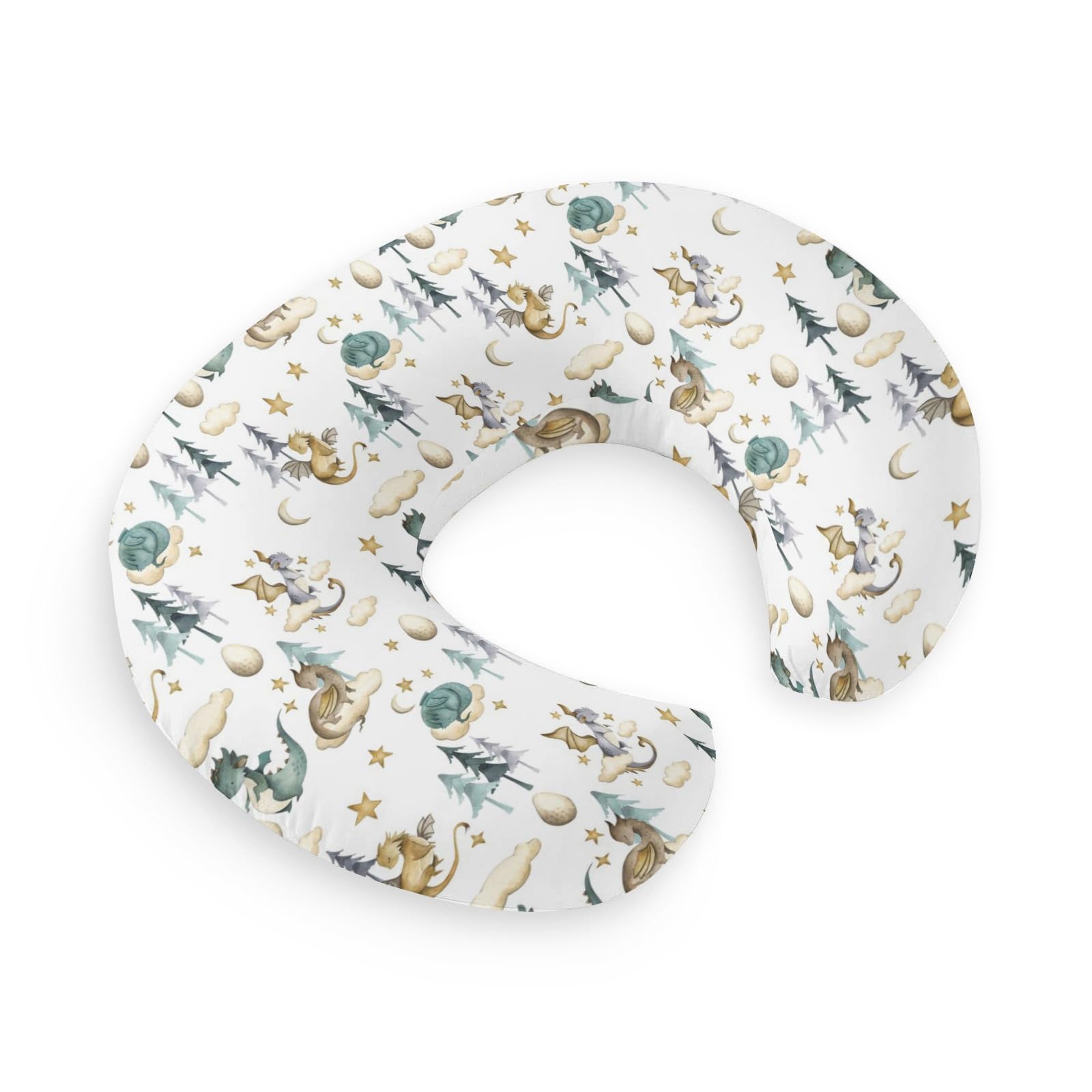 Hawskgfub Watercolor Cute Dragon Fairy Tale Nursing Pillow Cover For Baby Boys, Cloud Moon Star Dragons Egg Breastfeeding Pillow