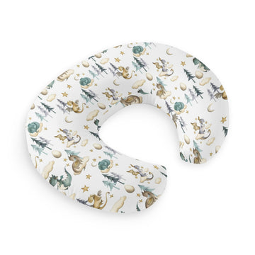 Hawskgfub Watercolor Cute Dragon Fairy Tale Nursing Pillow Cover For Baby Boys, Cloud Moon Star Dragons Egg Breastfeeding Pillow