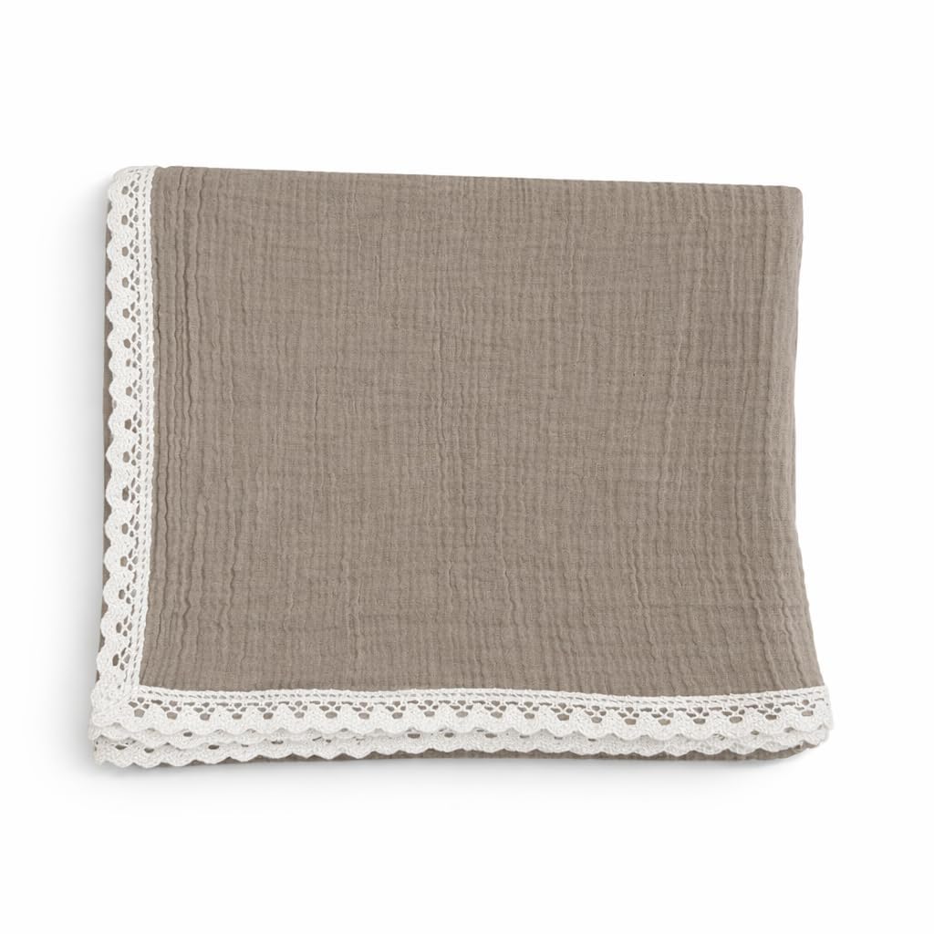Varniya Lifestyles | 100% Organic Crinkled Muslin Cotton Baby Swaddle  UltraSoft, Hypoallergenic | 120100 cm | Teddy Taupe | L