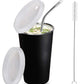 Parabrahma Stainless Steel Baby Sippy Cup Sipper Glass With Straw Glass Kids Milk Tumbler With Airtight Lid (370 Ml) (Black)