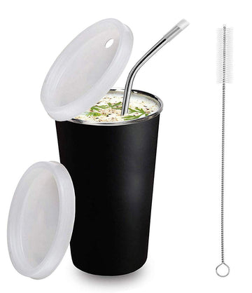Parabrahma Stainless Steel Baby Sippy Cup Sipper Glass With Straw Glass Kids Milk Tumbler With Airtight Lid (370 Ml) (Black)
