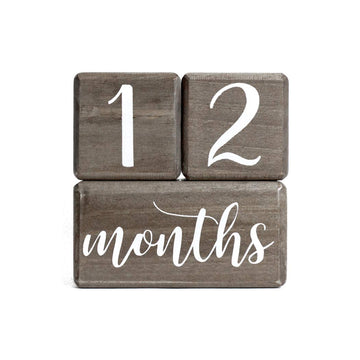 Lovelysprouts Premium Solid Wood Baby Milestone Age Blocks + Gift Box  Gray Stained Natural Pine  Weeks Months Years Grade Newbo