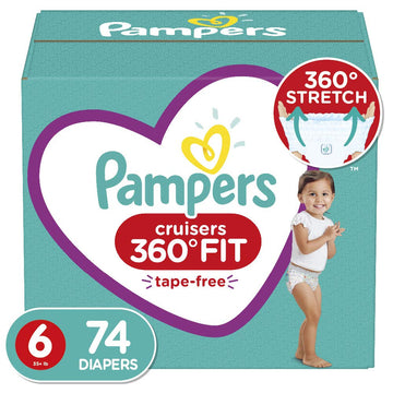 Diapers Size 6, 74 count - Pampers cruisers 360A Fit Disposable Baby Diapers, Enormous Pack (Packaging May Vary)