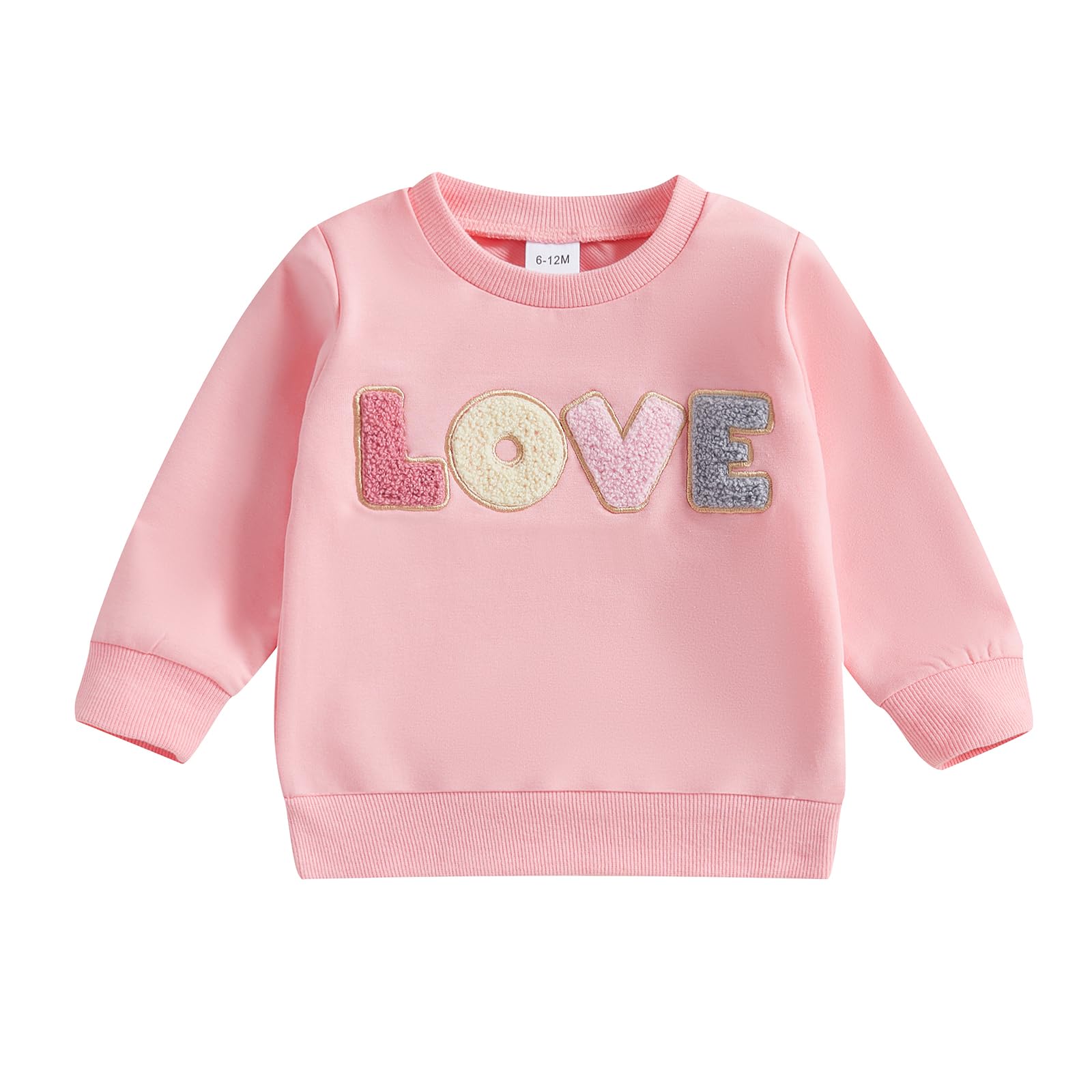 Socutebabe Toddler Valentines Outfits Baby Girl Clothes Love Embroidery Long Sleeve Crewneck Sweatshirts Pullovers (A-S-Pink, 6-