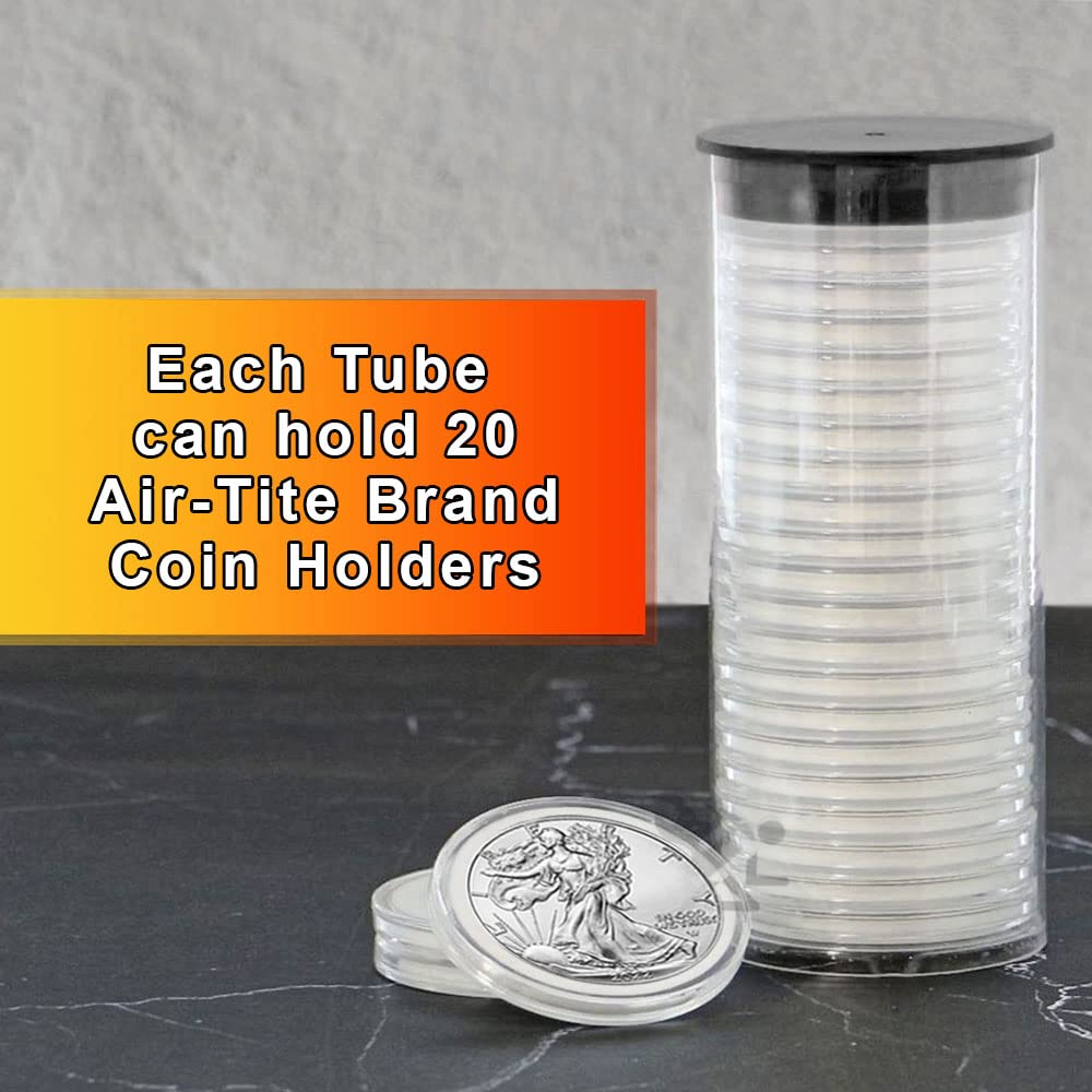 Onfireguy 20 Air-Tite 40Mm Ring 1Oz Silver Eagle, Kookaburra, Kangaroo Coin Holders  Capsule Storage Tube (Black Lid  White Ring