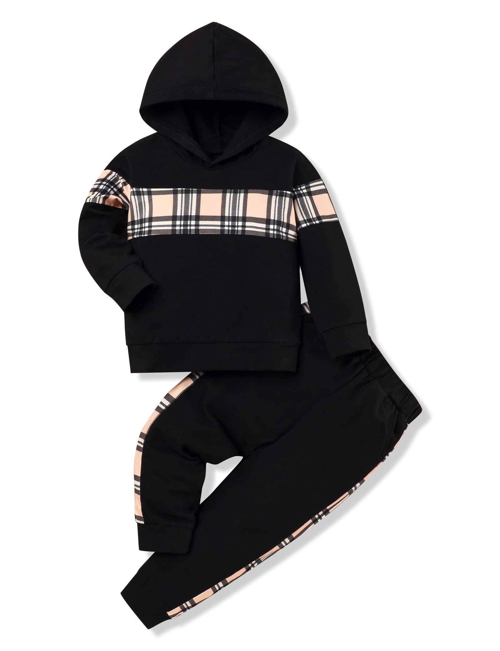 Itkidboy Toddler Boy Clothes Long Sleeve Plaid Stitching Hoodie Tops Sweatpants WBBAPB0B9L5VDW4
