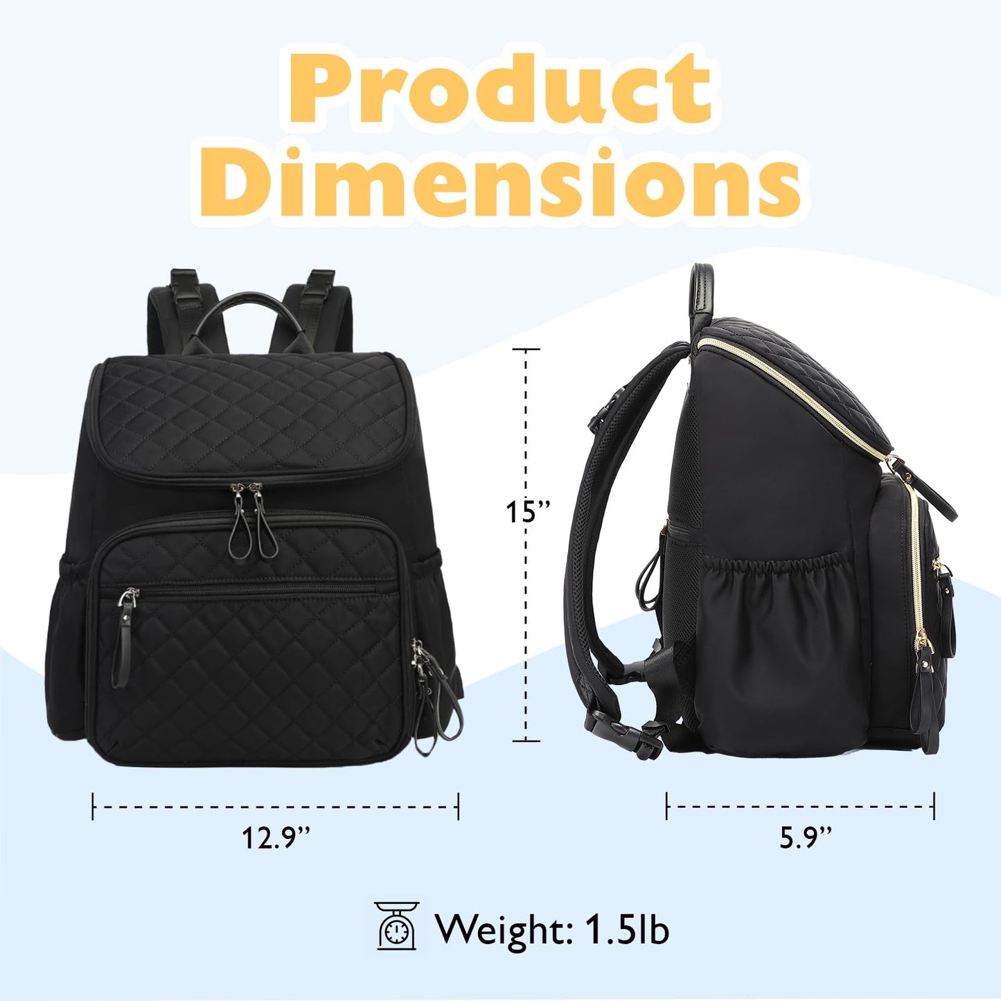 LORADI Large Capacity Diaper Bag Backpack with Stroller Buckle, Water-Resistant Travel Baby Bag with Insulated Pockets (Nylon, B