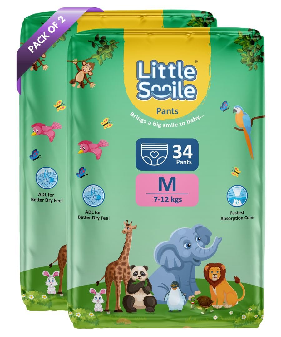 Little Smile Baby Diapers Pant Style | Medium (M) Size | Ideal For 712 Kgs Baby | 68 Count Odorless And Antibacterial Layer Wi