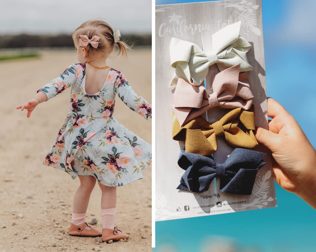 California Tot Set Of 4 Faux Suede 3D Bow Clips For Toddlers, Girls (3D Set Of 4)