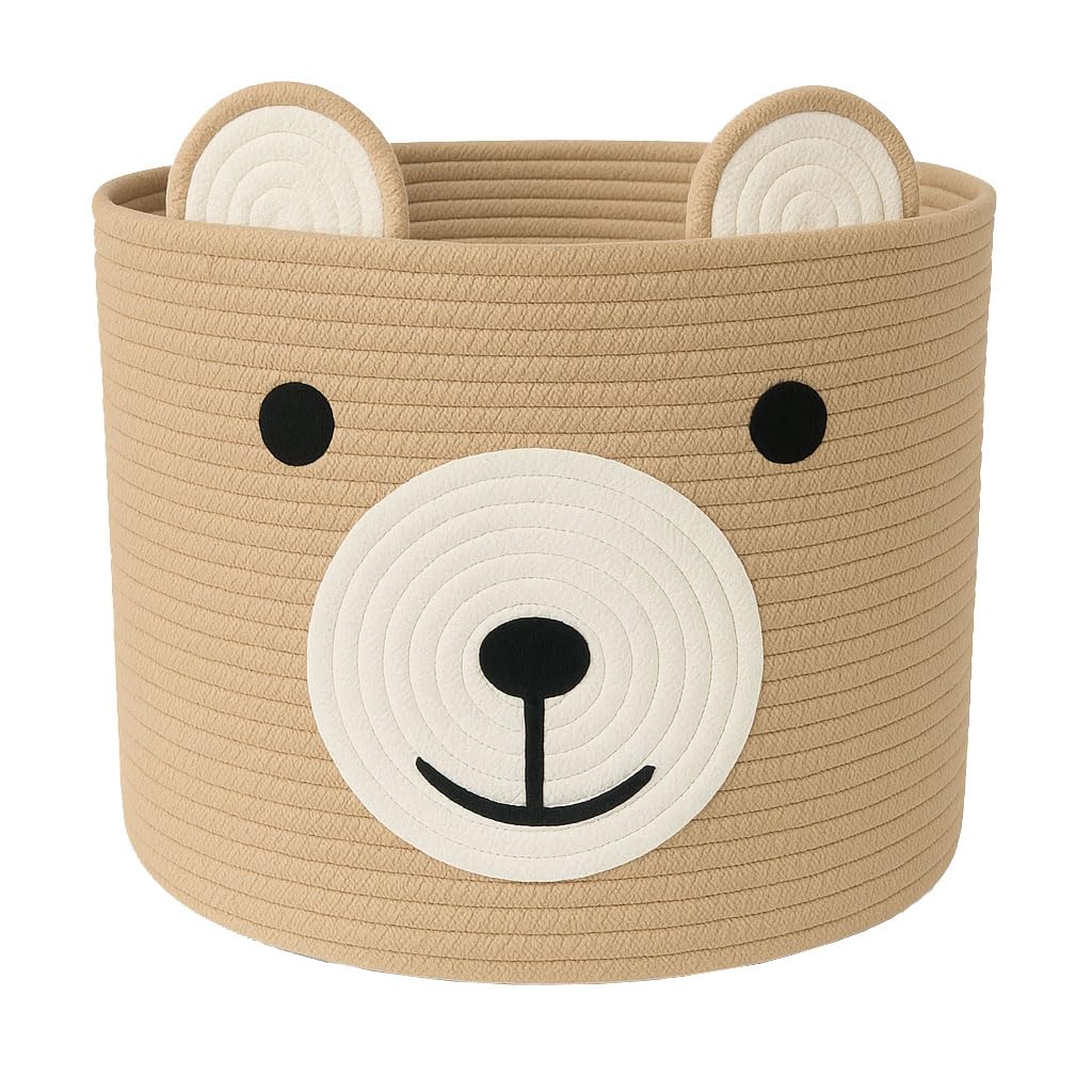 Saiiwnn Baby Laundry Basket, Bear Basket, Baby Shower Baskets, Bear Gift Baskets for Kids, Nursery, Toy Storage, Cotton Rope Ham