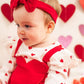 Wolbay Newborn Infant Valentines Baby Girl Outfit Love Print Romper Drees Ruffles Bodysuit Jumpsuit Clothes And Headband (Reda,