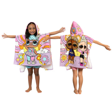 Franco Lol Surprise! Kids Beach/Pool/Bath/Camping Hooded Towel Poncho 24' X 22', Absorbent Cotton Cover Up, (Official Mga Prod