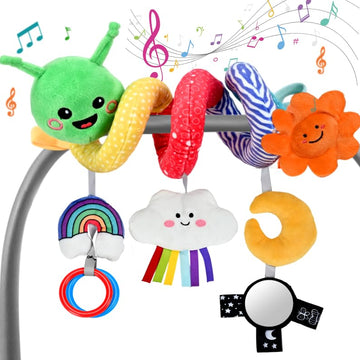 Plush Baby Crib Hanging Toy-Touch-Activated Music Box (30 Sounds), 0-3-6-12 Months Infant Sensory Toy w/Cloud/Sun/Rainbow/Moon/M