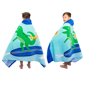 Bangsaur Kids Hooded Beach Bath Towels, 100% Cotton 50'X30' Wrap Towel, Toddlers Boys 3-12 Years Coverup Towel Surfing T-Rex