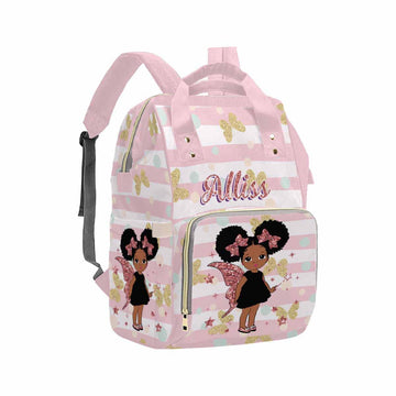 Artsadd Customized Baby Girl Diaper Backpack, Pink Stripe Dots Nappy Backpack Personalized Name Baby Bags With Insulated Pockets