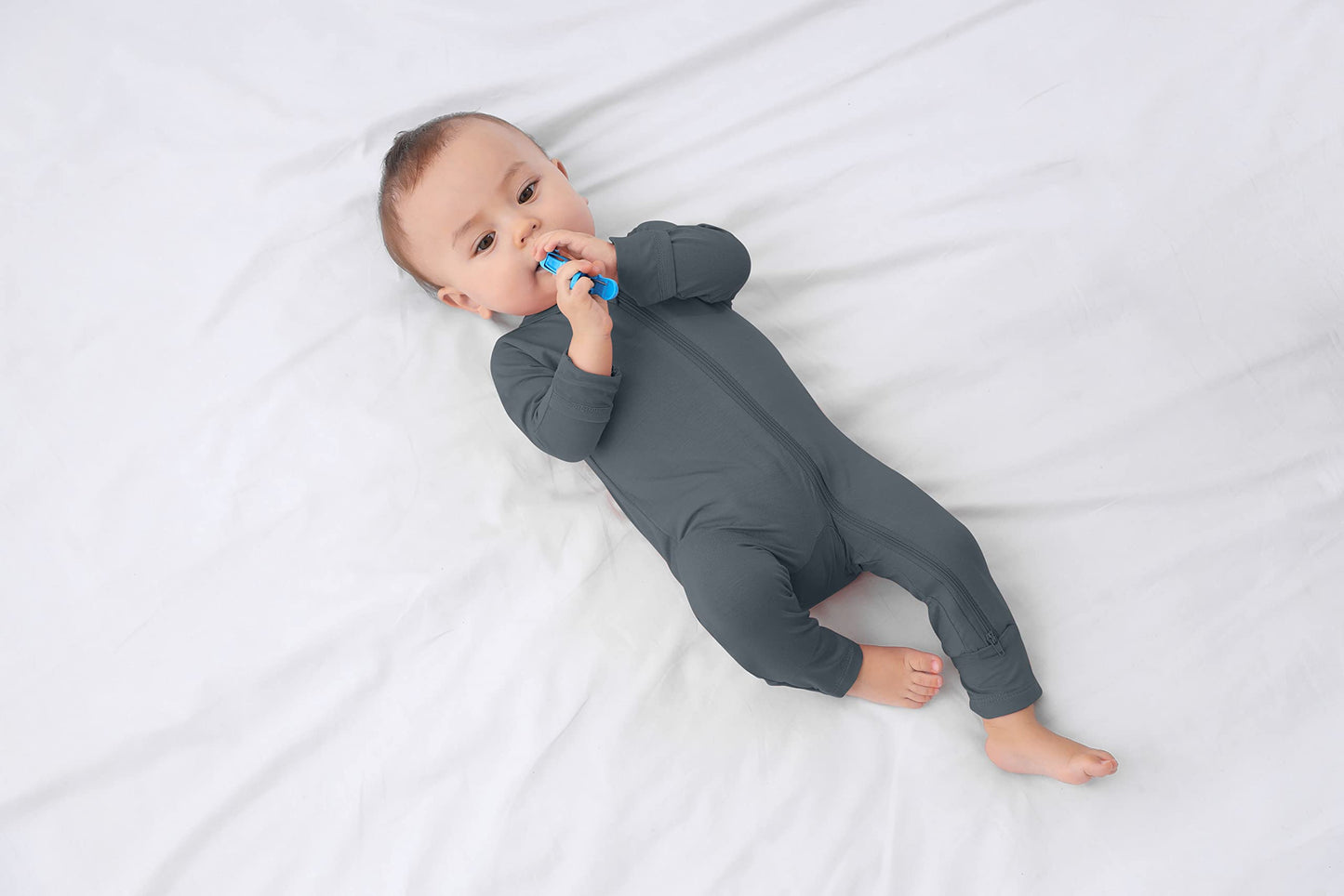 Long Sleeve Footless Romper Baby, Rayon Two Way Zipper Sleeper 3-6 Months Sliver Grey