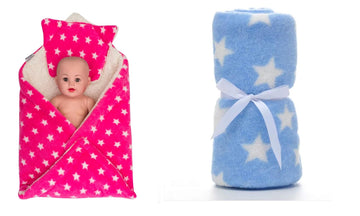 CTMKIDS Baby Wrap with Cushion Cap for Kids 74x84 cm  Pink & Baby Blankets New Born Pack of Star Wrapper Bedsheet  Sky Blue